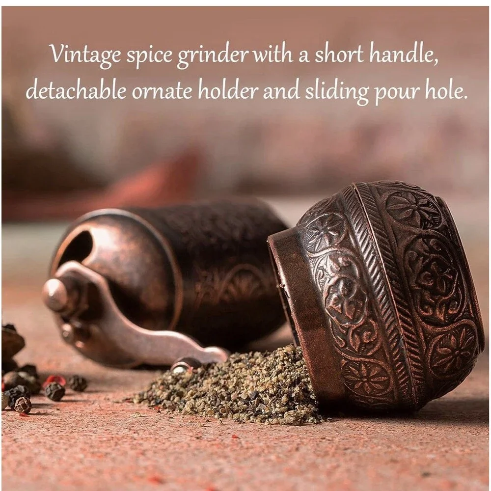 Crystalia Copper Pepper & Spice Hand Carved Ornate Grinder W Scoop Gift